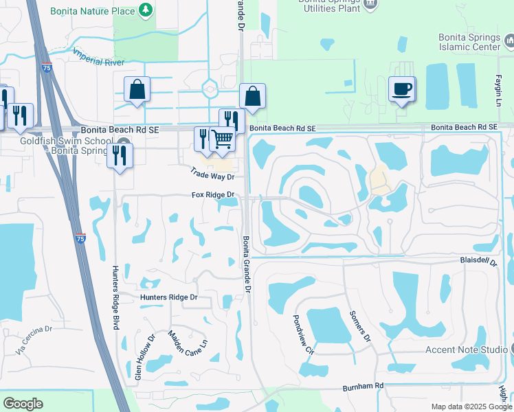 map of restaurants, bars, coffee shops, grocery stores, and more near 13000 Worthington Way in Bonita Springs