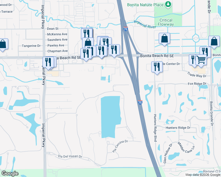 map of restaurants, bars, coffee shops, grocery stores, and more near 28418 Altessa Way in Bonita Springs