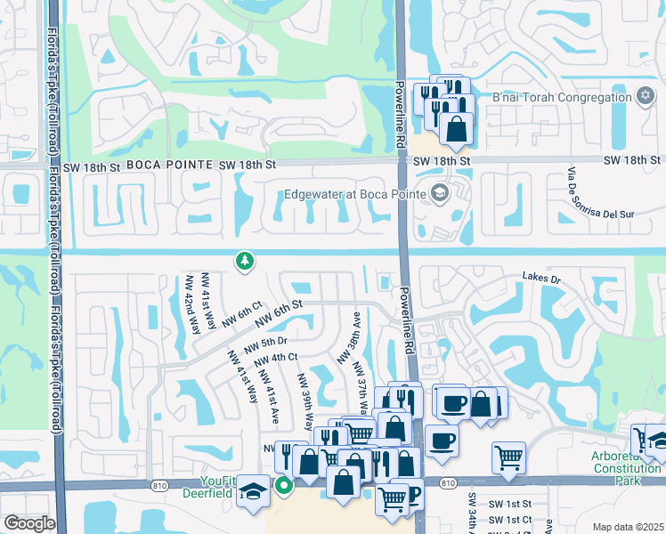 map of restaurants, bars, coffee shops, grocery stores, and more near 711 Northwest 38th Terrace in Deerfield Beach