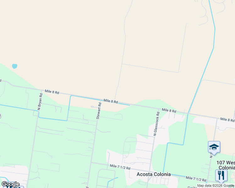 map of restaurants, bars, coffee shops, grocery stores, and more near 7354 Mile 8 Road in Edinburg