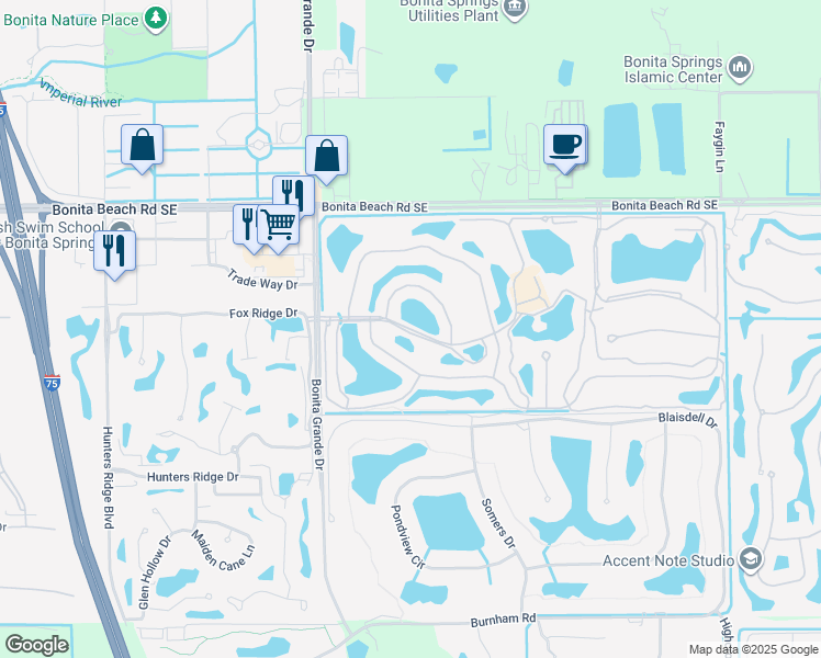 map of restaurants, bars, coffee shops, grocery stores, and more near Worthington Way in Bonita Springs