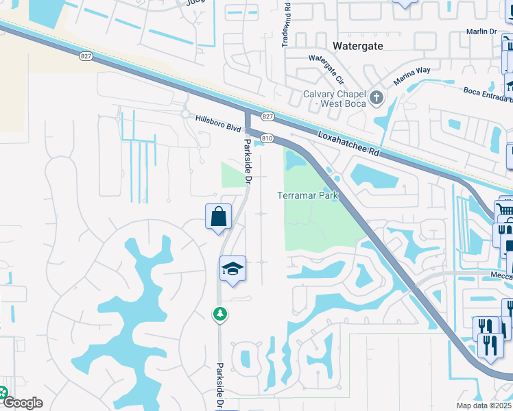 map of restaurants, bars, coffee shops, grocery stores, and more near 6996 Northwest 77th Street in Parkland