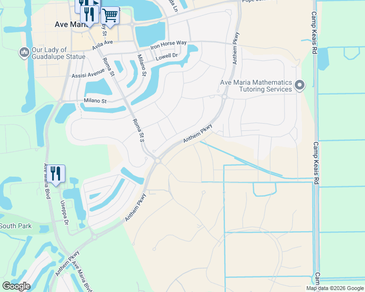 map of restaurants, bars, coffee shops, grocery stores, and more near 5202 Monza Court in Ave Maria