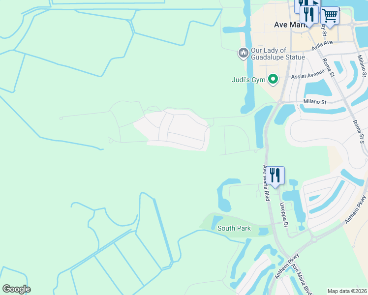 map of restaurants, bars, coffee shops, grocery stores, and more near 5346 Chesterfield Drive in Ave Maria