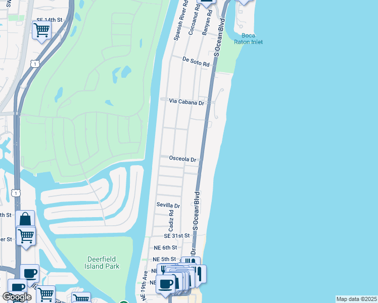 map of restaurants, bars, coffee shops, grocery stores, and more near 2351 Florida A1A in Boca Raton