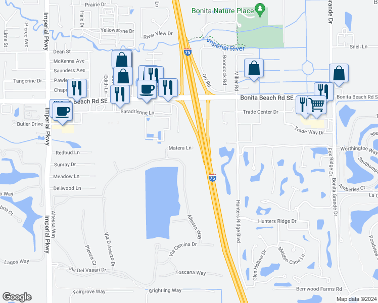 map of restaurants, bars, coffee shops, grocery stores, and more near 28271 Quails Nest Lane in Bonita Springs