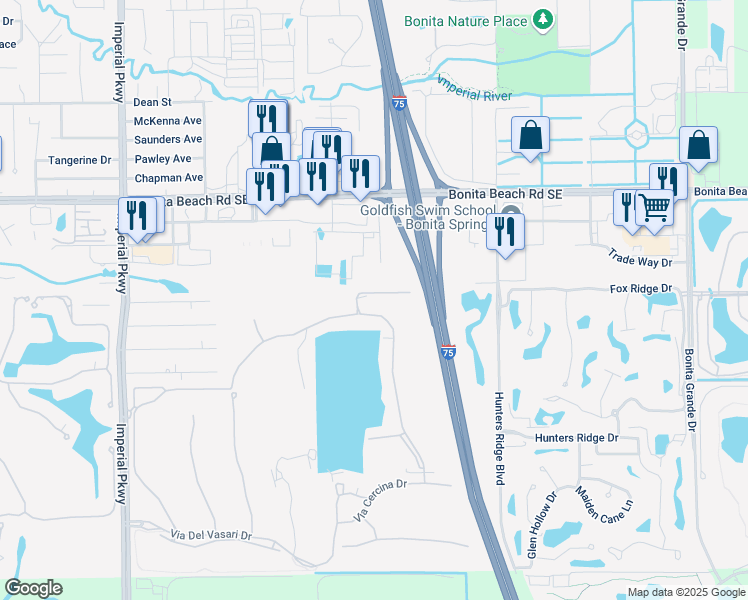 map of restaurants, bars, coffee shops, grocery stores, and more near 28270 Quails Nest Lane in Bonita Springs
