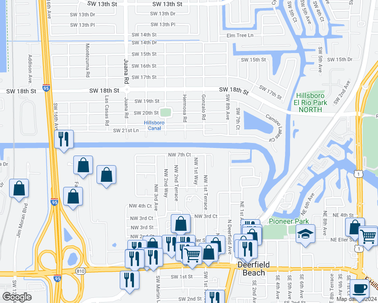 map of restaurants, bars, coffee shops, grocery stores, and more near 133 Northwest 7th Court in Deerfield Beach