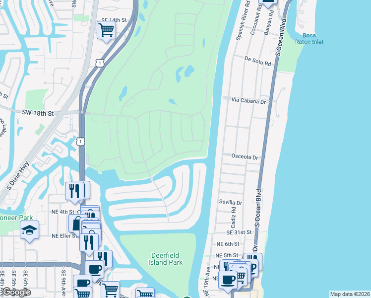 map of restaurants, bars, coffee shops, grocery stores, and more near 2398 Areca Palm Road in Boca Raton
