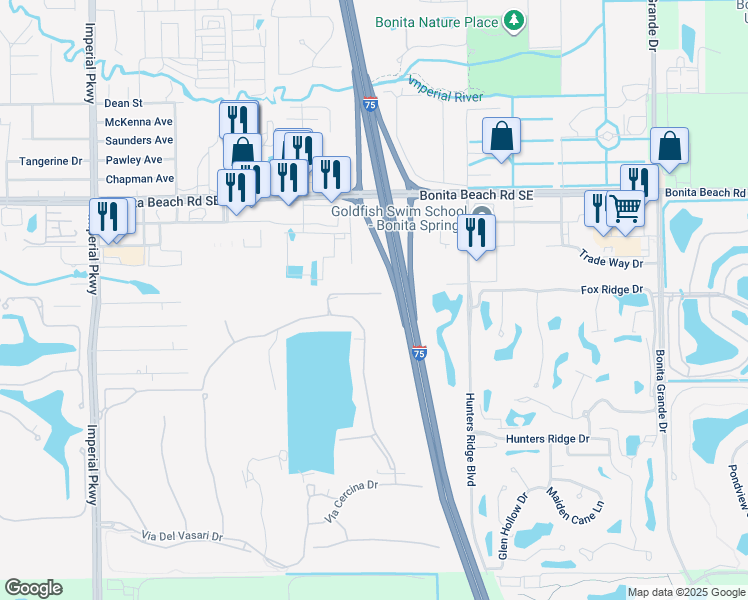 map of restaurants, bars, coffee shops, grocery stores, and more near 28271 Quails Nest Lane in Bonita Springs