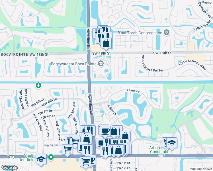 map of restaurants, bars, coffee shops, grocery stores, and more near 3399 Deer Creek Alba Way in Deerfield Beach