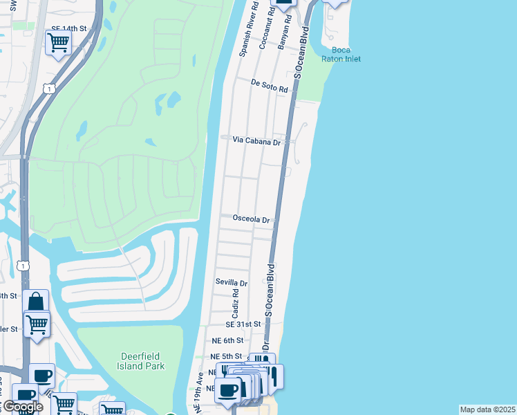map of restaurants, bars, coffee shops, grocery stores, and more near 2351 Florida A1A in Boca Raton