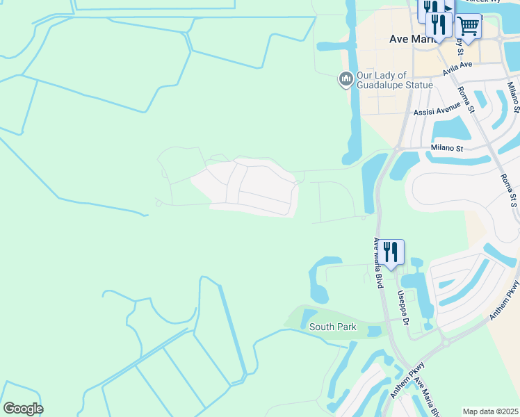 map of restaurants, bars, coffee shops, grocery stores, and more near Agostino Way in Ave Maria