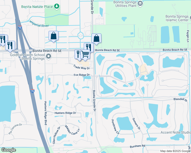map of restaurants, bars, coffee shops, grocery stores, and more near 13000 Worthington Way in Bonita Springs