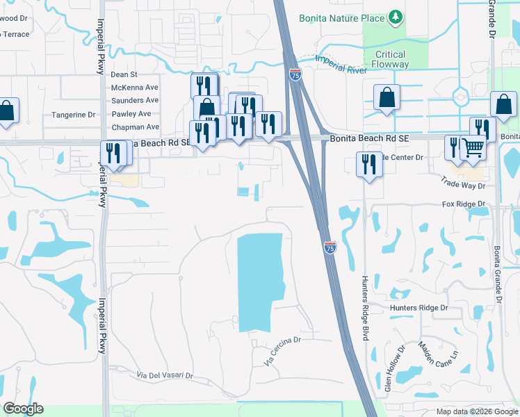 map of restaurants, bars, coffee shops, grocery stores, and more near 12040 Matera Lane in Bonita Springs