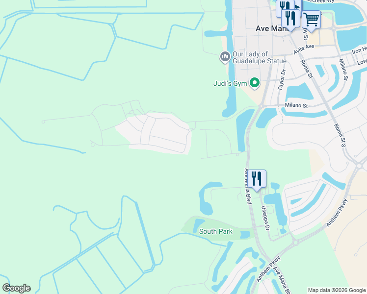 map of restaurants, bars, coffee shops, grocery stores, and more near 5428 Agostino Way in Ave Maria