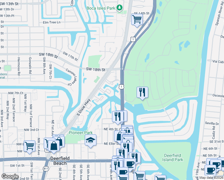map of restaurants, bars, coffee shops, grocery stores, and more near 2 Royal Palm Way in Boca Raton