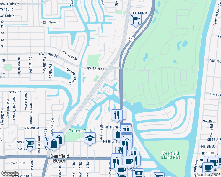 map of restaurants, bars, coffee shops, grocery stores, and more near 2 Royal Palm Way in Boca Raton