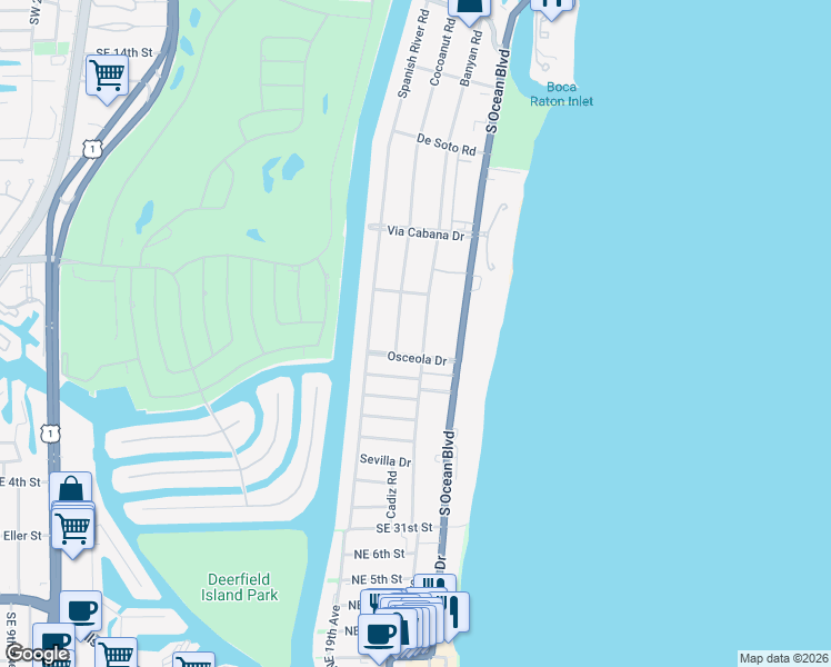 map of restaurants, bars, coffee shops, grocery stores, and more near 2201 Cocoanut Road in Boca Raton
