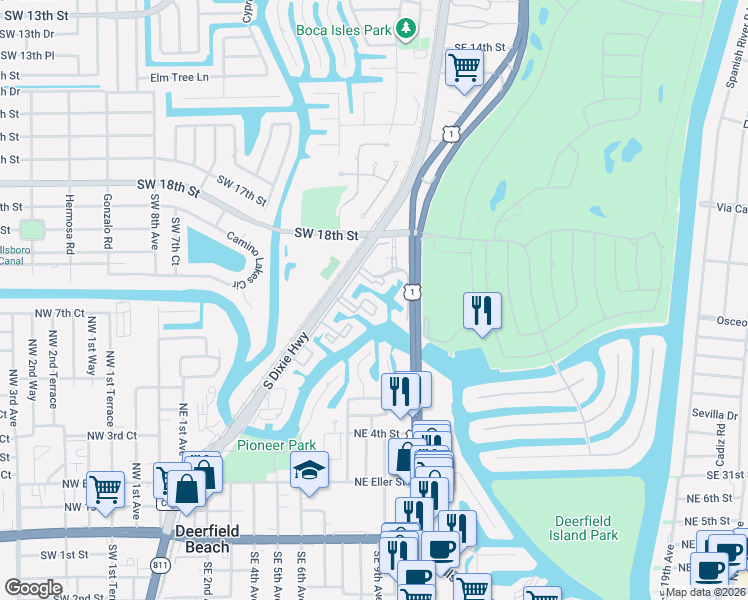 map of restaurants, bars, coffee shops, grocery stores, and more near 2 Royal Palm Way in Boca Raton