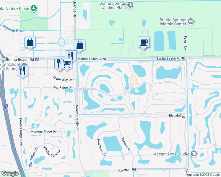 map of restaurants, bars, coffee shops, grocery stores, and more near 13250 Sherburne Circle in Bonita Springs