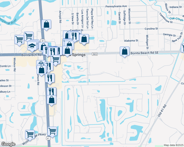 map of restaurants, bars, coffee shops, grocery stores, and more near Mandolin Court in Bonita Springs