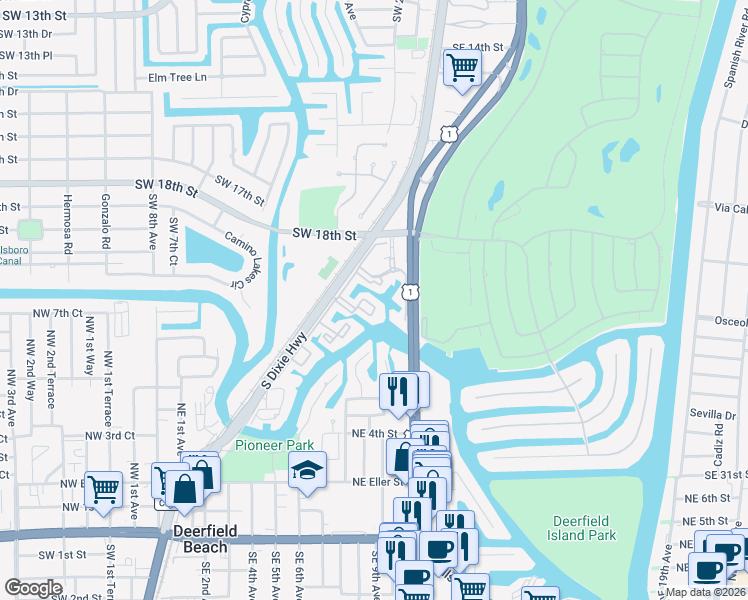 map of restaurants, bars, coffee shops, grocery stores, and more near 2 Royal Palm Way in Boca Raton