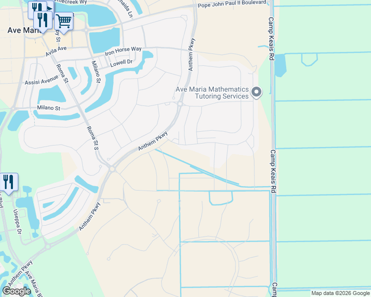 map of restaurants, bars, coffee shops, grocery stores, and more near Camp Keais Road in Immokalee