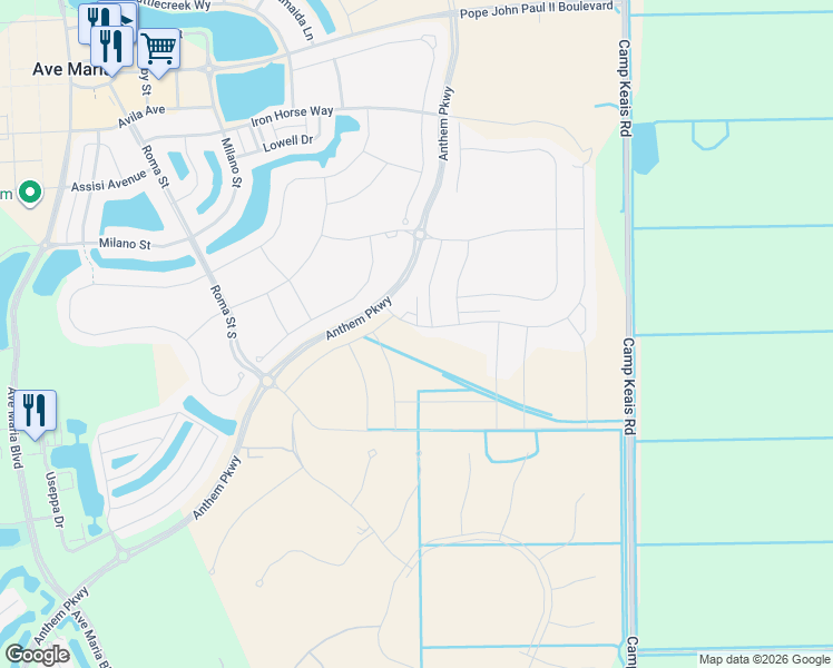 map of restaurants, bars, coffee shops, grocery stores, and more near Camp Keais Road in Immokalee