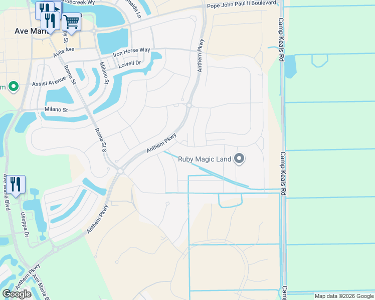 map of restaurants, bars, coffee shops, grocery stores, and more near Camp Keais Road in Immokalee