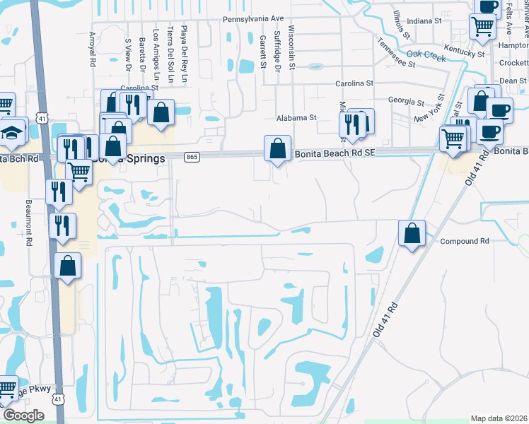 map of restaurants, bars, coffee shops, grocery stores, and more near 9751 Bonita Beach Road Southeast in Bonita Springs