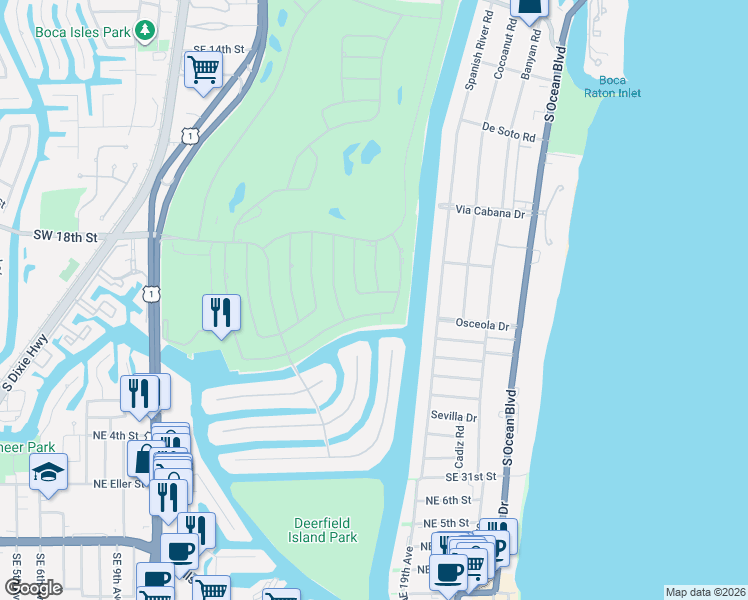 map of restaurants, bars, coffee shops, grocery stores, and more near 2398 Areca Palm Road in Boca Raton