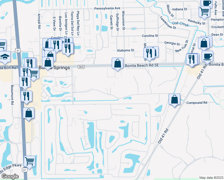 map of restaurants, bars, coffee shops, grocery stores, and more near 9751 Bonita Beach Road Southeast in Bonita Springs
