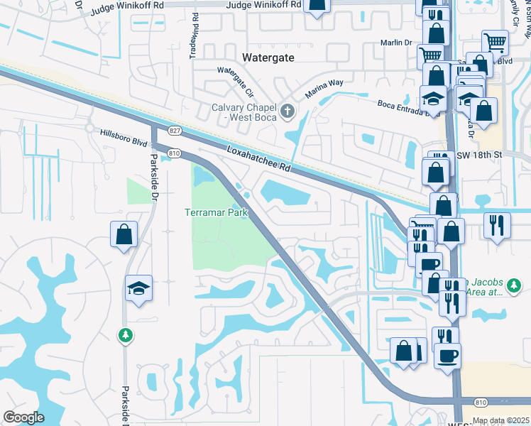 map of restaurants, bars, coffee shops, grocery stores, and more near 11070 Northwest 78th Place in Parkland