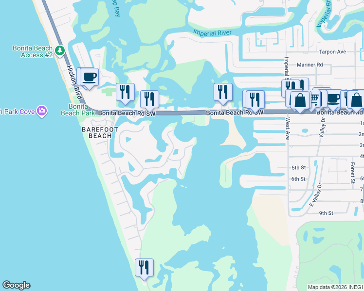 map of restaurants, bars, coffee shops, grocery stores, and more near 54 Southport Cove in Bonita Springs