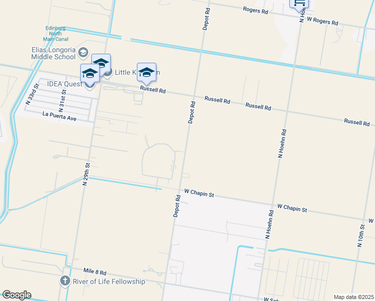 map of restaurants, bars, coffee shops, grocery stores, and more near 13614 Depot Road in McAllen
