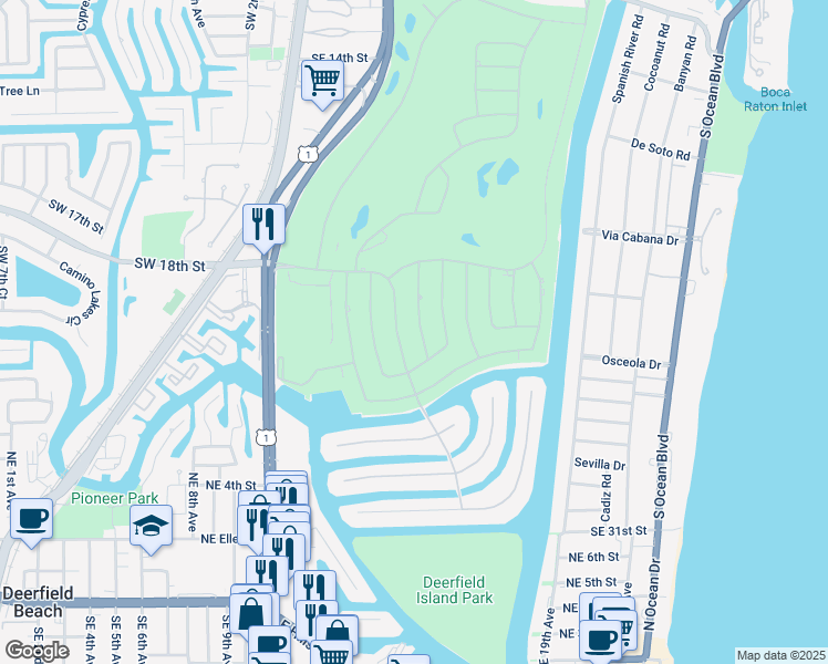 map of restaurants, bars, coffee shops, grocery stores, and more near 2299 Acorn Palm Road in Boca Raton
