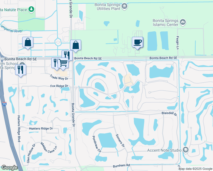 map of restaurants, bars, coffee shops, grocery stores, and more near 13250 Sherburne Circle in Bonita Springs