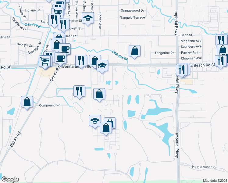 map of restaurants, bars, coffee shops, grocery stores, and more near 28250 Pine Haven Way in Bonita Springs