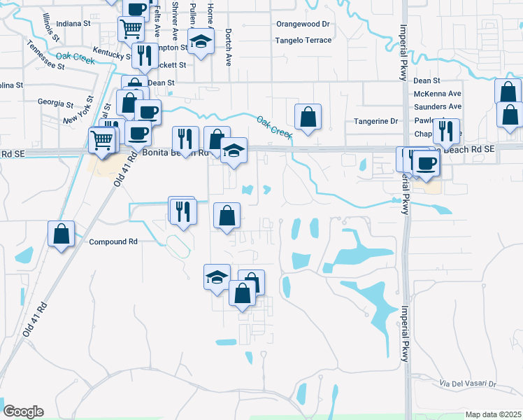 map of restaurants, bars, coffee shops, grocery stores, and more near 11010 Oak Circle in Bonita Springs