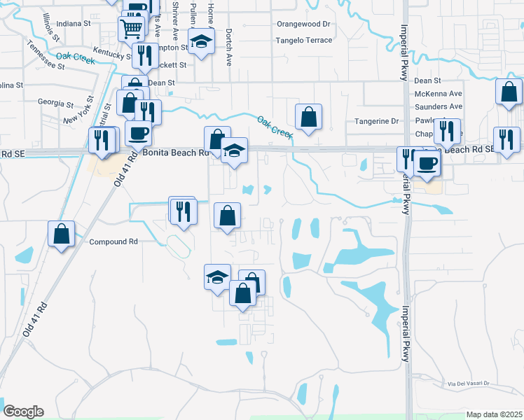 map of restaurants, bars, coffee shops, grocery stores, and more near 11010 Oak Circle in Bonita Springs