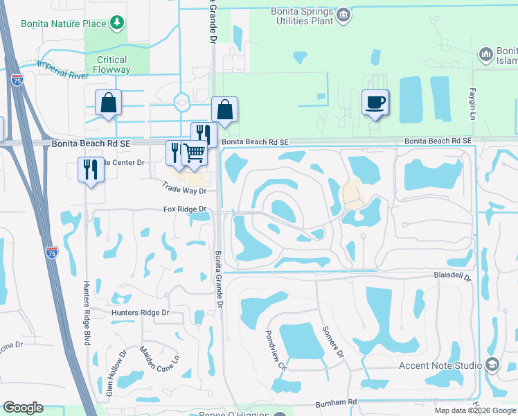 map of restaurants, bars, coffee shops, grocery stores, and more near 13217 Sherburne Circle in Bonita Springs