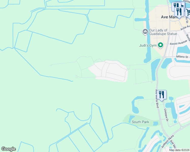 map of restaurants, bars, coffee shops, grocery stores, and more near Agostino Way in Ave Maria