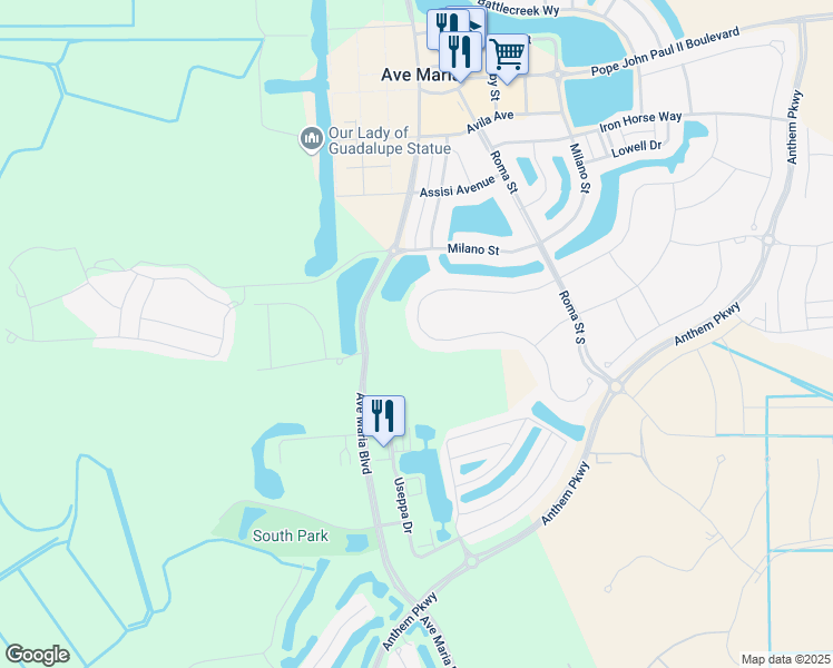 map of restaurants, bars, coffee shops, grocery stores, and more near 5371 Ferrari Avenue in Ave Maria