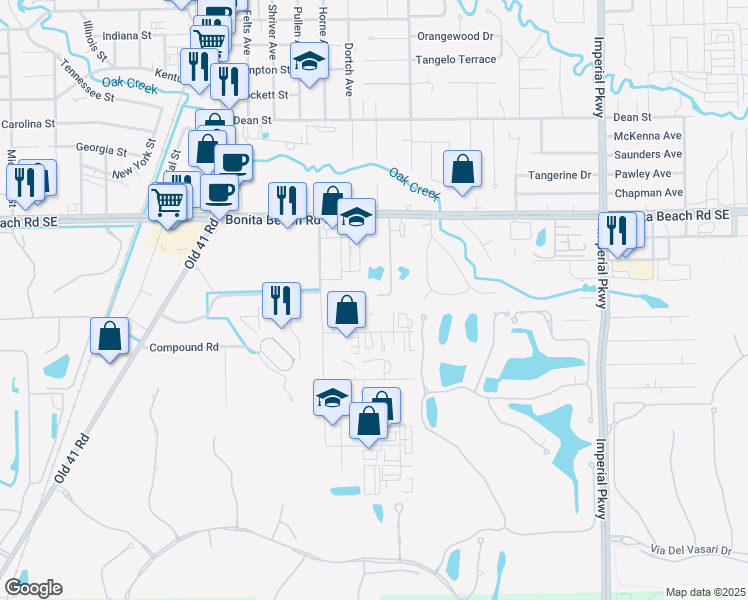 map of restaurants, bars, coffee shops, grocery stores, and more near 28251 Pine Haven Way in Bonita Springs