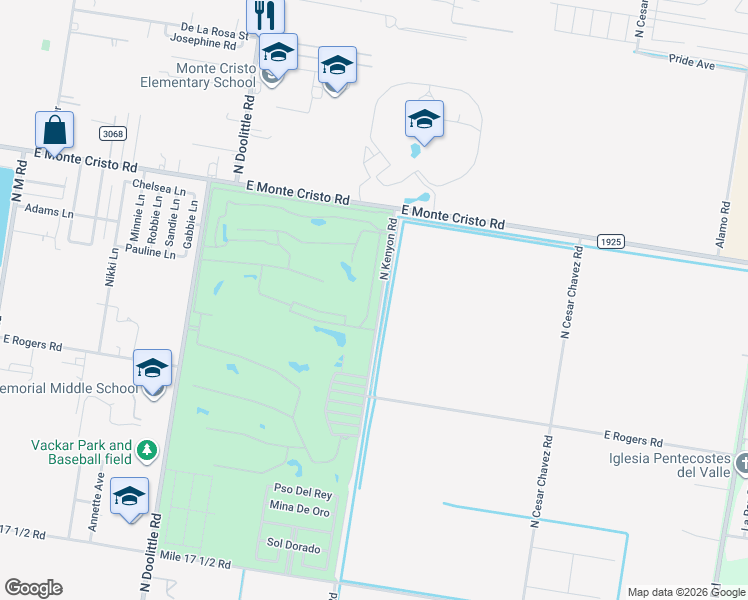 map of restaurants, bars, coffee shops, grocery stores, and more near 3117 North Kenyon Road in Edinburg
