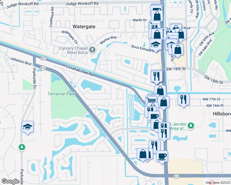 map of restaurants, bars, coffee shops, grocery stores, and more near 7867 Northwest 62nd Terrace in Parkland