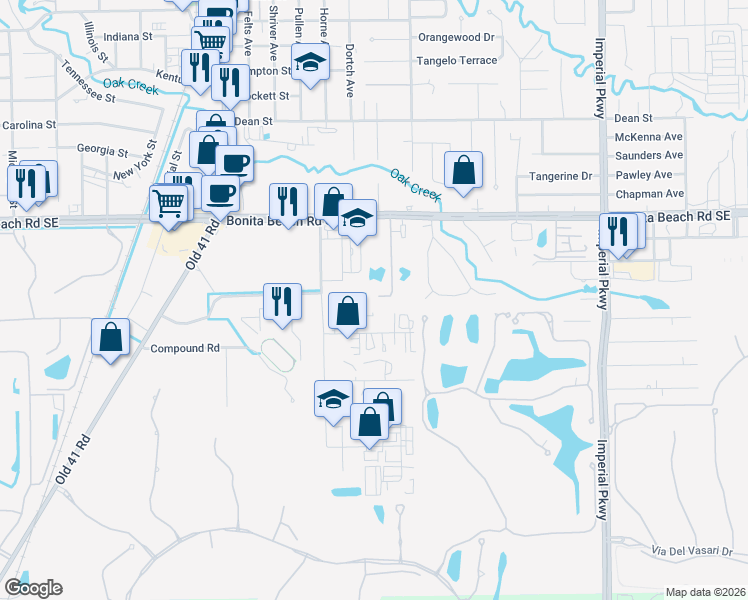 map of restaurants, bars, coffee shops, grocery stores, and more near 28251 Pine Haven Way in Bonita Springs