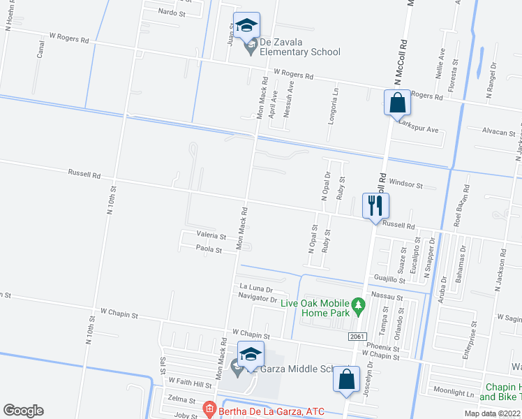 map of restaurants, bars, coffee shops, grocery stores, and more near 3512 West Mile 17 1/2 Road in Edinburg