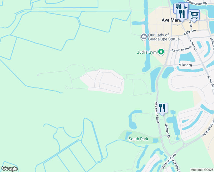 map of restaurants, bars, coffee shops, grocery stores, and more near 5353 Allen Place in Ave Maria